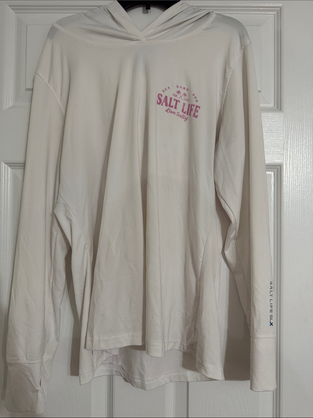 Salt Life White Hooded Long-Sleeve Tee with Pink Logo